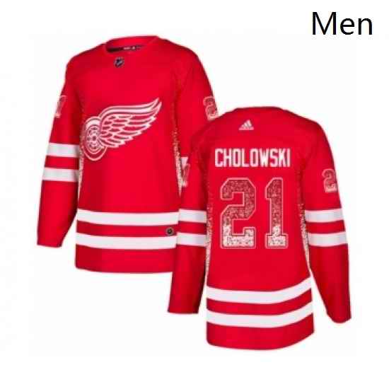 Mens Adidas Detroit Red Wings 21 Dennis Cholowski Authentic Red Drift Fashion NHL Jersey
